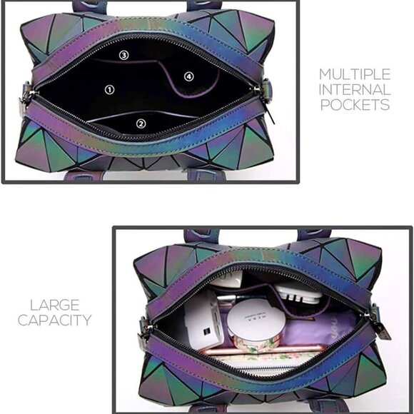 Geometric Luminous Purses Handbags Holographic Crossbody Shoulder Bag - Picture 6 of 9